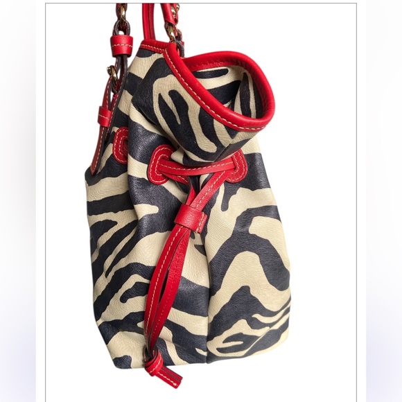 Dooney & Bourke Leather Zebra Print Large Drawstring Shoulder Bag/Tote,EUC - Picture 4 of 9